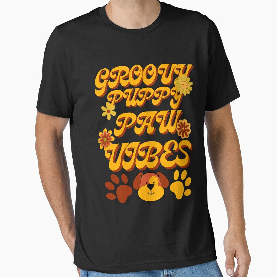 Groovy Puppy Paw Vibes, 70s Flower Child by - Adult & Kids T-Shirts, Sweatshirts & Hoodies apparel design preview 1