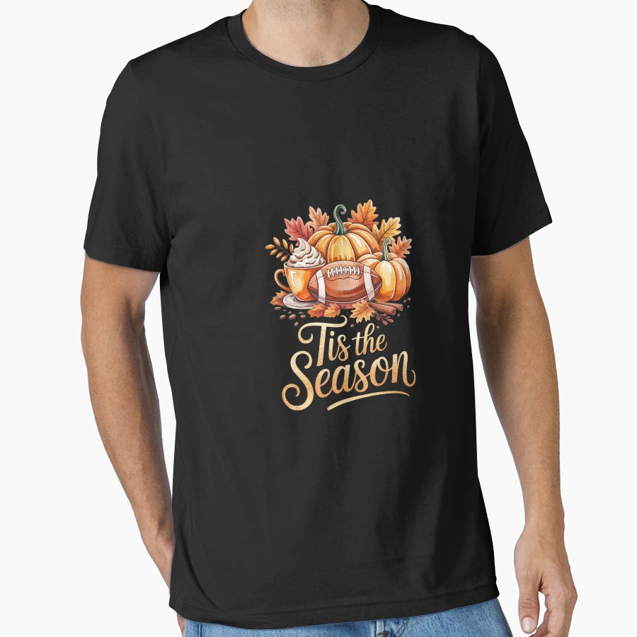 Pumpkin Spice Football Tis Season Fall T-Shirt - Graphic Print Unisex - T-Shirt, Sweatshirt, Hoodie