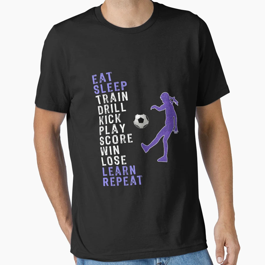 Funny Soccer Football Gift Eat Sleep T-Shirt - Custom Art Print for Adults - T-Shirt, Sweatshirt, Hoodie