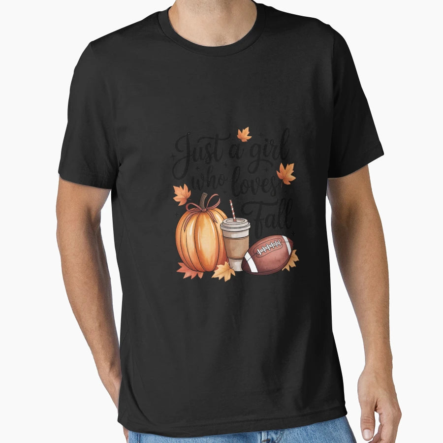 Just Who Loves Fall Pumpkin Football T-Shirt - Fun Novelty Design Unisex - T-Shirt, Sweatshirt, Hoodie