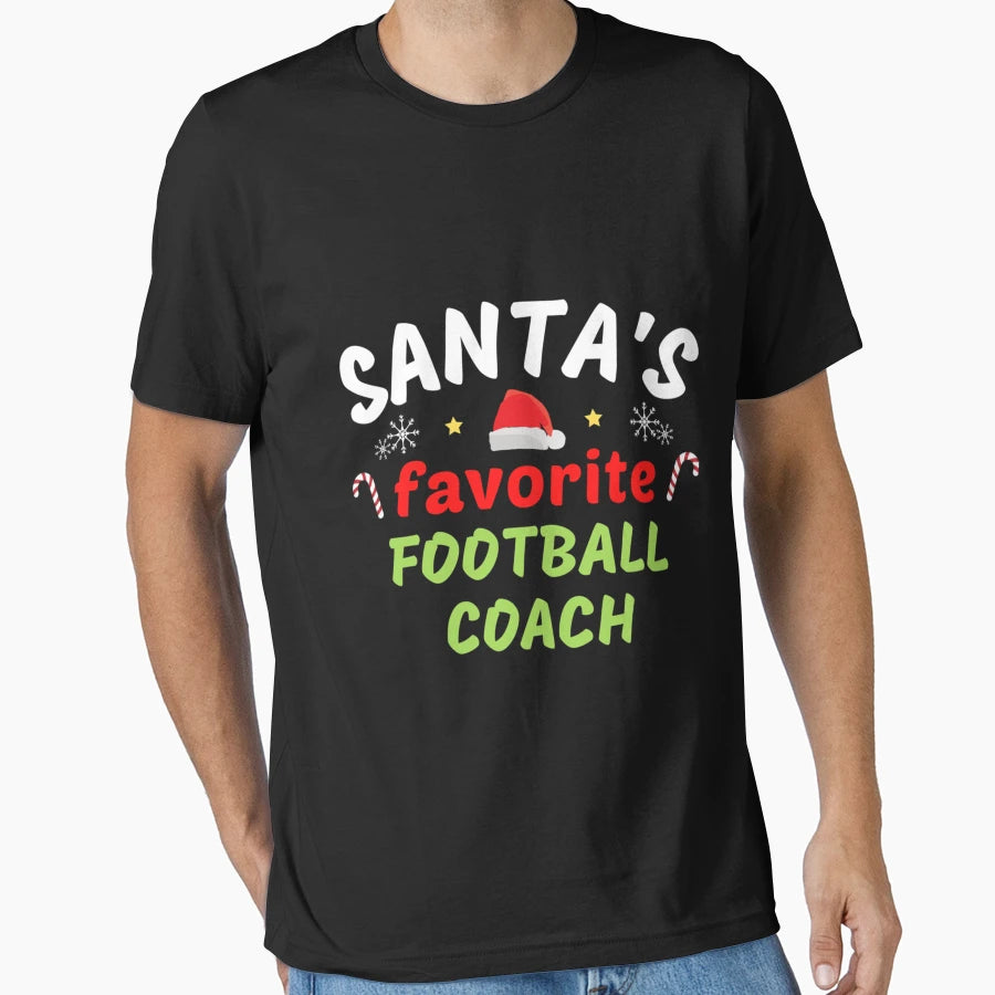 Santas Favorite Football Coach Gift T-Shirt - Minimalist Print Unisex - T-Shirt, Sweatshirt, Hoodie