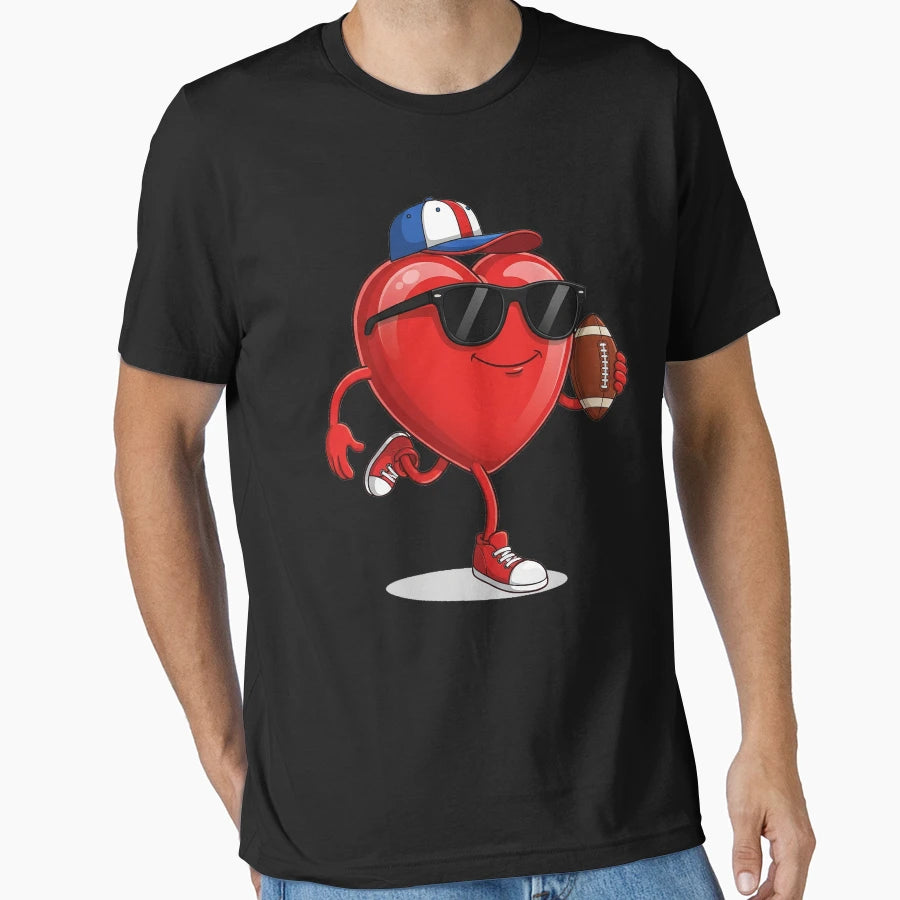 Heart Play Football Valentines Day T-Shirt - Aesthetic Graphic Unisex - T-Shirt, Sweatshirt, Hoodie