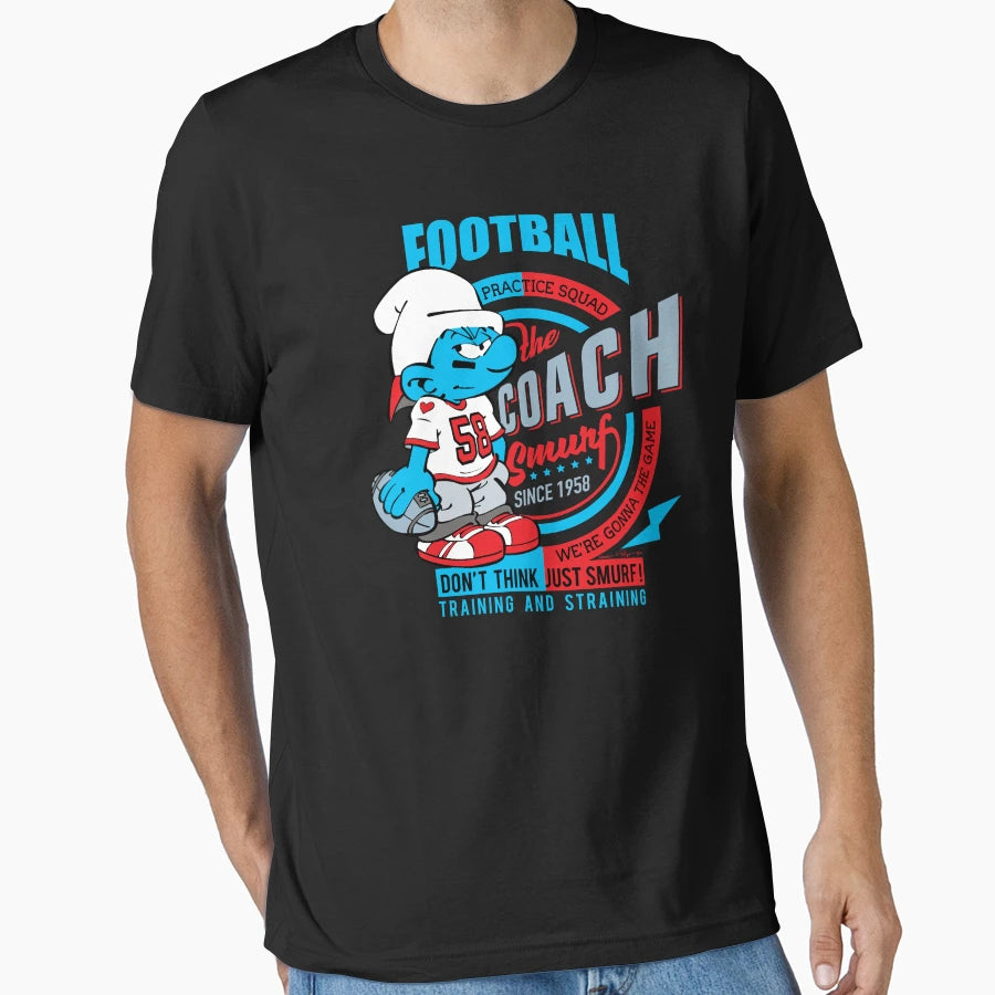 Smurfs Football Team Hefty Smurf Logo T-Shirt - Trendy Graphic for Adults - T-Shirt, Sweatshirt, Hoodie