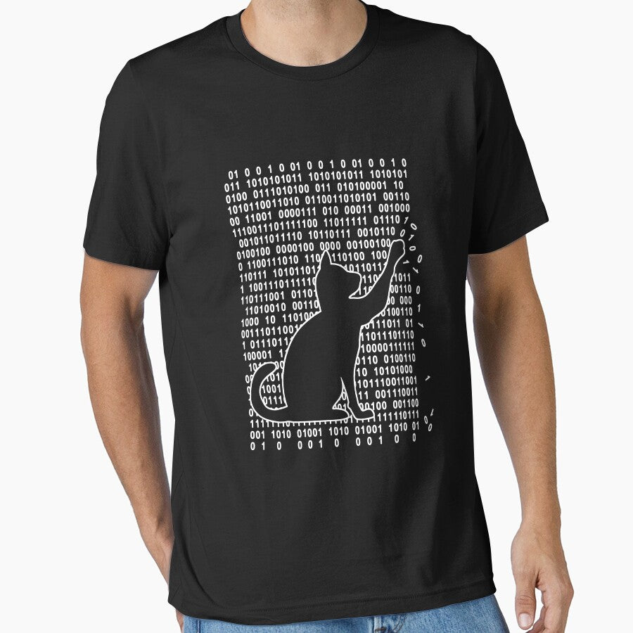 Funny cat is playing with binary code by stoneyy - Adult & Kids T-Shirts, Sweatshirts & Hoodies apparel design preview 1