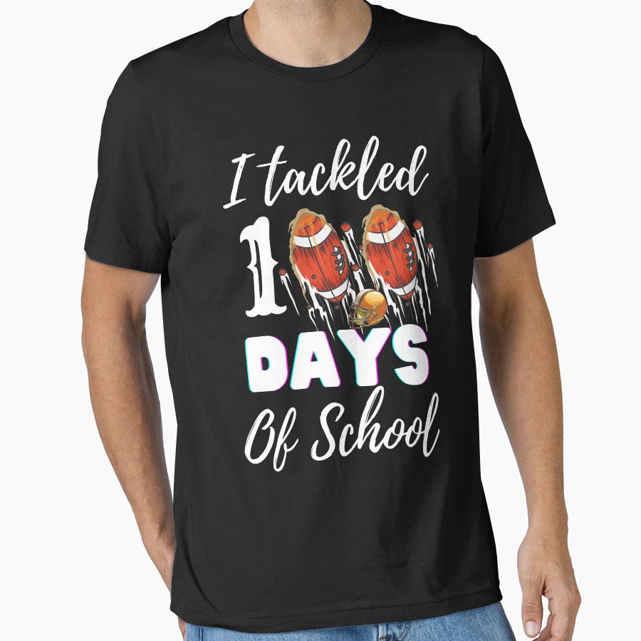 I Tackled 100 Days School Football 100Th T-Shirt - Trendy Graphic Unisex - T-Shirt, Sweatshirt, Hoodie