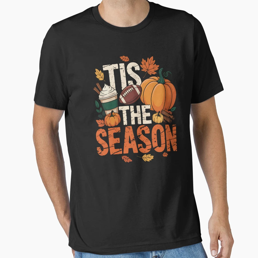 Pumpkin Spice Football Tis Season Fall T-Shirt - Novelty Apparel Men Women - T-Shirt, Sweatshirt, Hoodie