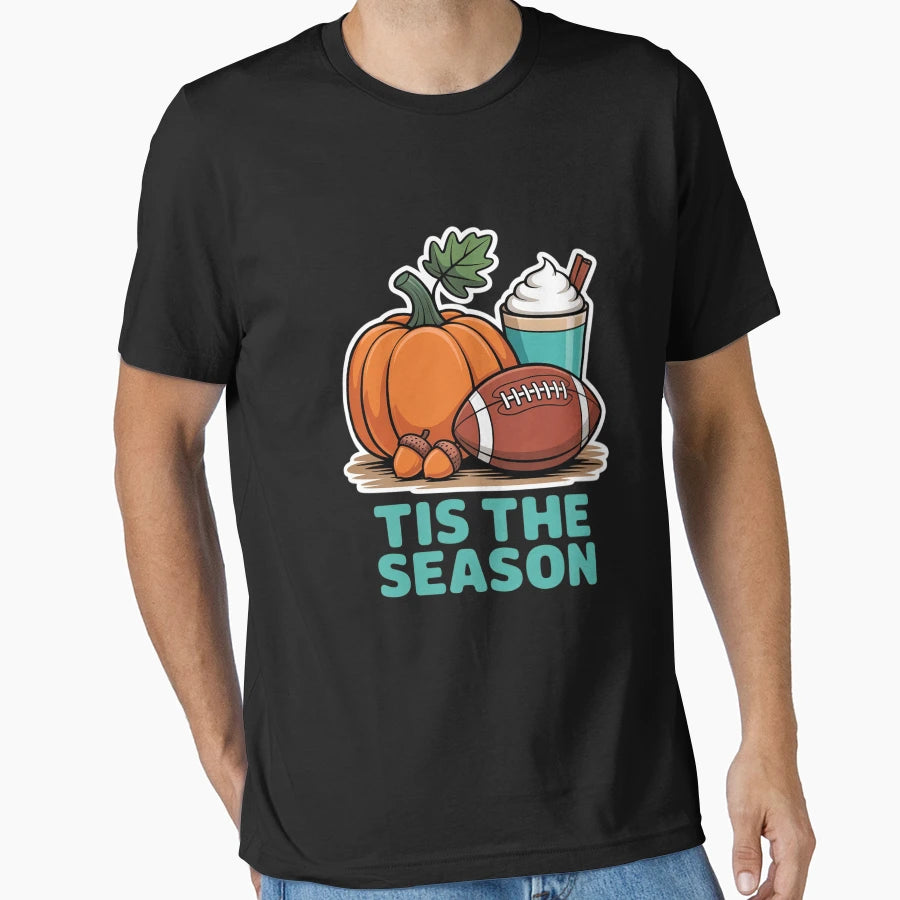 Tis Season Fall Football Pumpkin Spice T-Shirt - Minimalist Print Unisex - T-Shirt, Sweatshirt, Hoodie