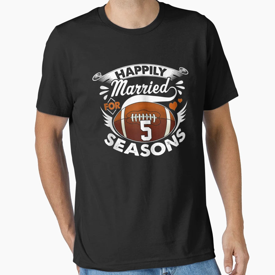 5 Years Wedding Anniversary Football T-Shirt - Minimalist Print Men Women - T-Shirt, Sweatshirt, Hoodie