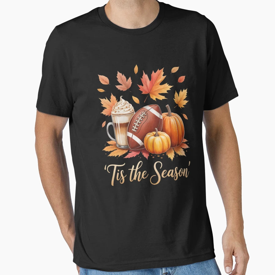 Pumpkin Spice Football Tis Season T-Shirt - Fun Novelty Design for Adults - T-Shirt, Sweatshirt, Hoodie