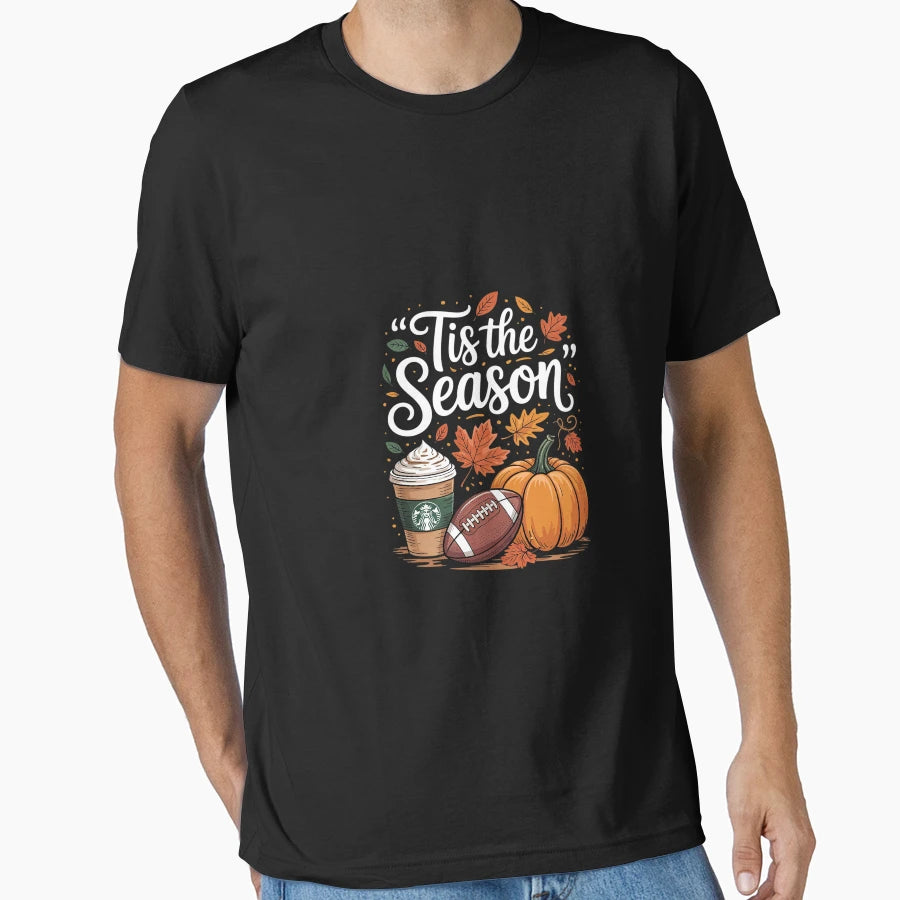 Pumpkin Spice Football Tis Season Fall T-Shirt - Custom Art Print Unisex - T-Shirt, Sweatshirt, Hoodie