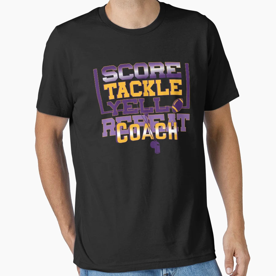Score Tackle Yell Repeat Football Coach T-Shirt - Trendy Graphic for Adults - T-Shirt, Sweatshirt, Hoodie