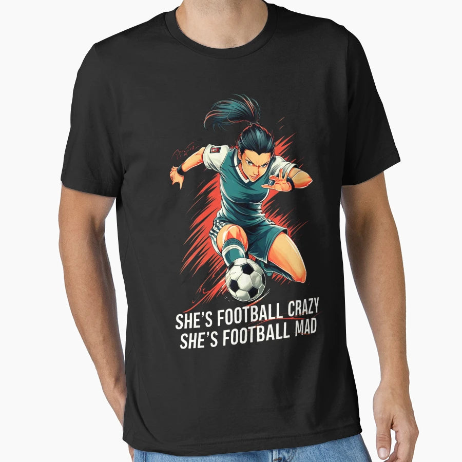 Shes Football Crazy Anime Soccer T-Shirt - Minimalist Print Men Women - T-Shirt, Sweatshirt, Hoodie