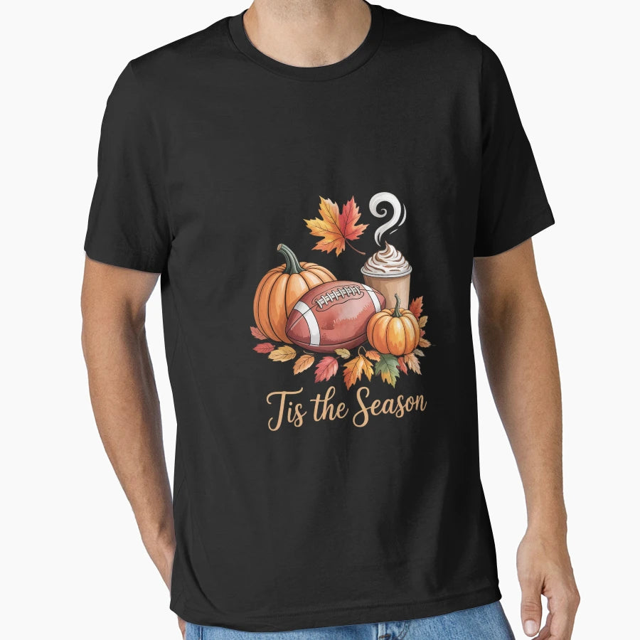 Pumpkin Spice Football Tis Season T-Shirt - Aesthetic Graphic for Adults - T-Shirt, Sweatshirt, Hoodie