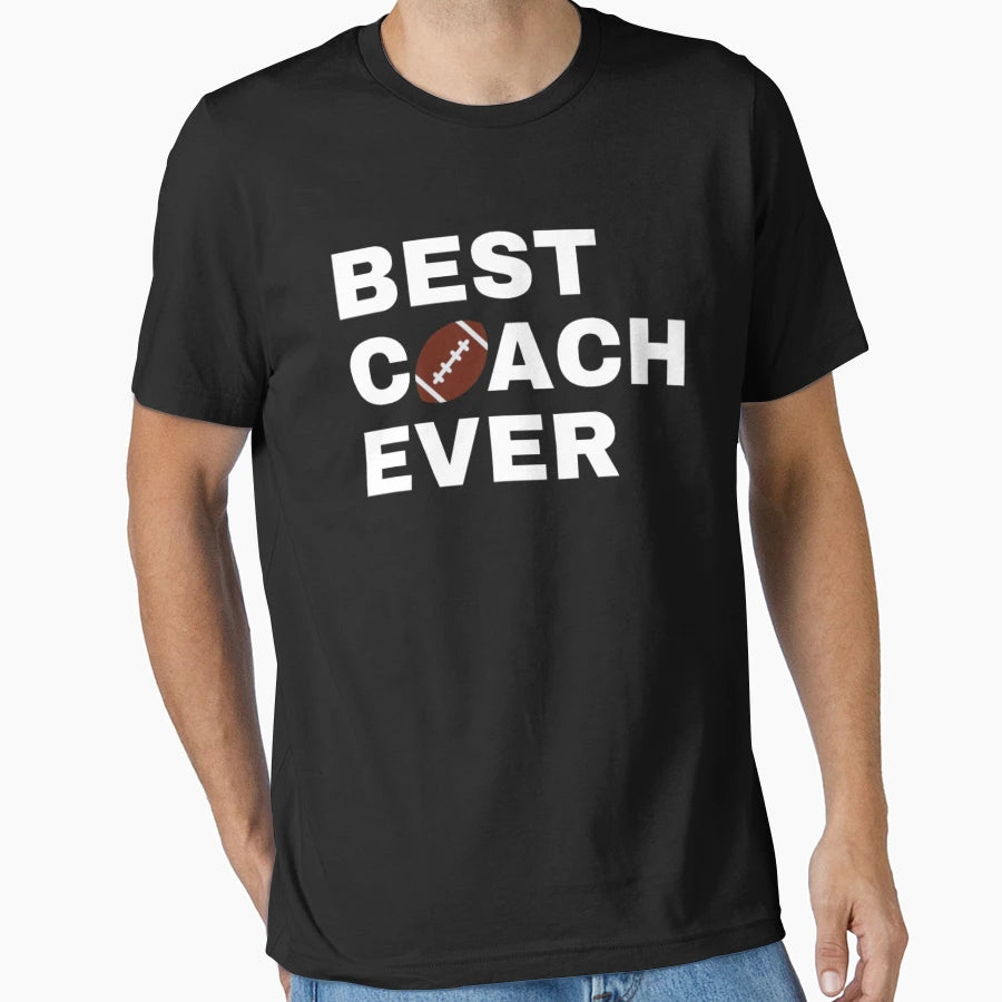Best Coach Ever Football White T-Shirt - Novelty Apparel for Adults - T-Shirt, Sweatshirt, Hoodie
