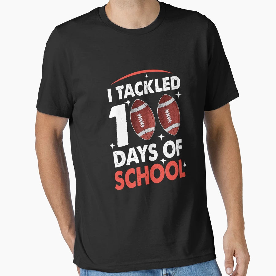100 Days School Football I Tackled 100 T-Shirt - Unique Graphic Men Women - T-Shirt, Sweatshirt, Hoodie