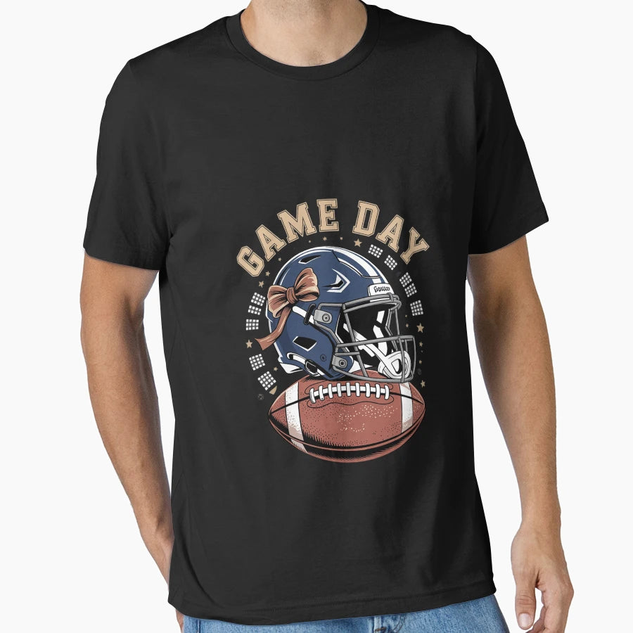 Football Mom Blue Coquette Bow Game T-Shirt - Fun Novelty Design Men Women - T-Shirt, Sweatshirt, Hoodie