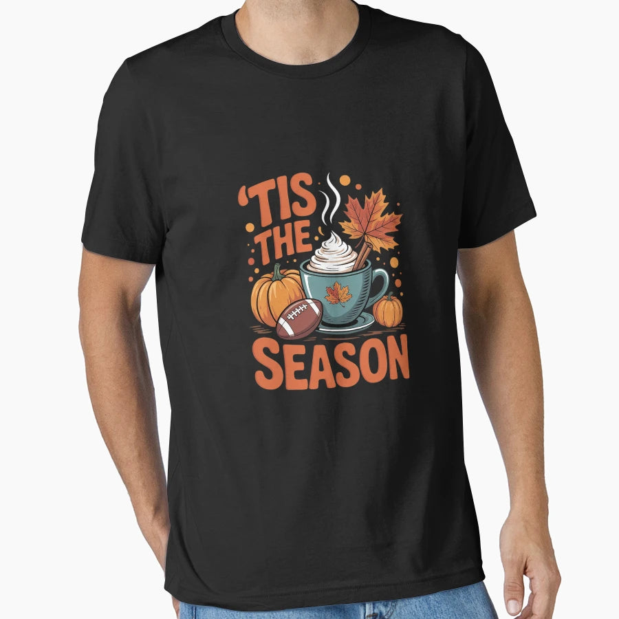 Tis Season Pumpkin Leaf Latte Fall T-Shirt - Graphic Print Unisex - T-Shirt, Sweatshirt, Hoodie