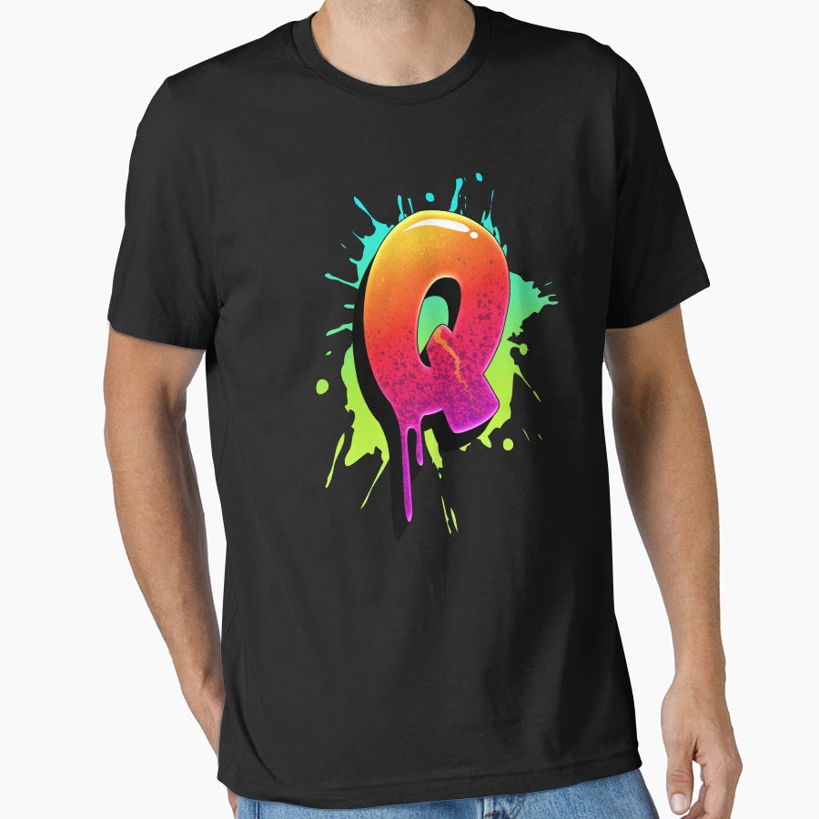 Graffiti Letters Q Letter Colorful Paint T-Shirt - Minimalist Print Unisex - T-Shirt, Sweatshirt, Hoodie
