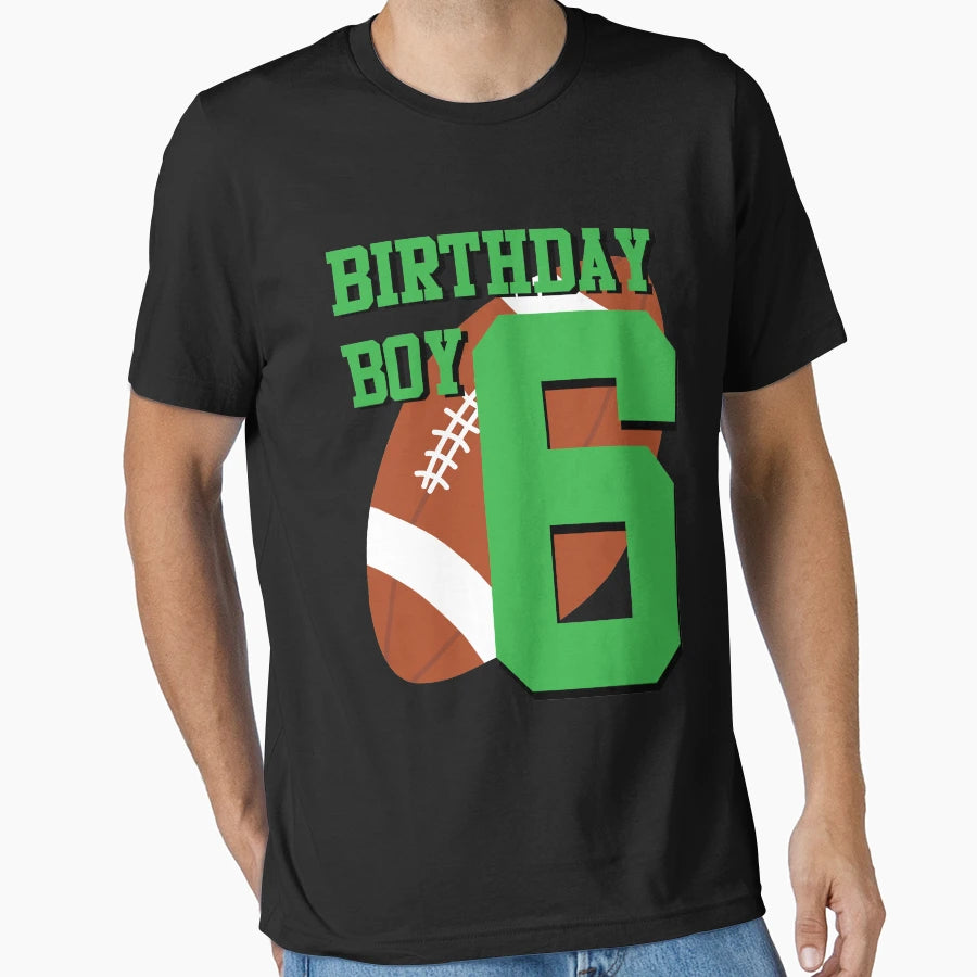 6Th Birthday Football Art 6 Year Old T-Shirt - Minimalist Print Unisex - T-Shirt, Sweatshirt, Hoodie