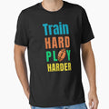 Train Hard Play Harder Football T-Shirt - Minimalist Print Men Women - T-Shirt, Sweatshirt, Hoodie