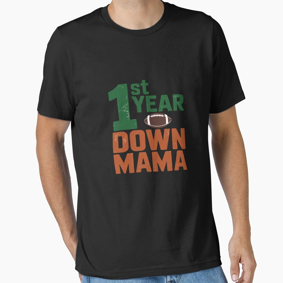 Mama 1 Year Old Football 1St Year Down T-Shirt - Graphic Print Unisex - T-Shirt, Sweatshirt, Hoodie