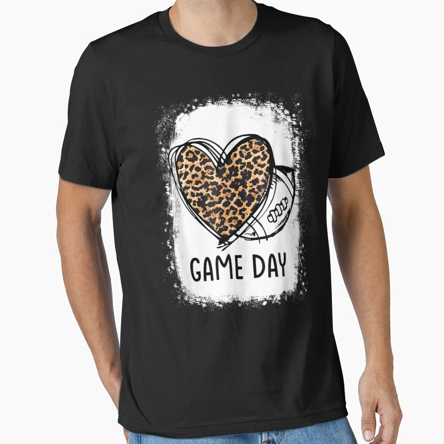 Game Day Leopard Heart Football T-Shirt - Custom Art Print for Adults - T-Shirt, Sweatshirt, Hoodie