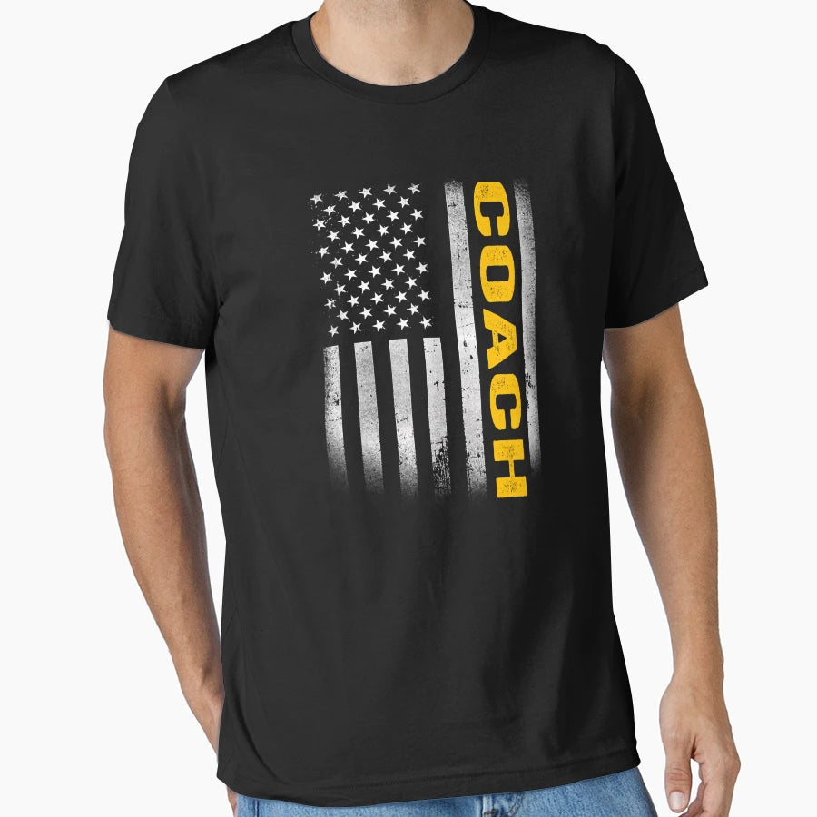 Coach Dad American Flag Usa Coach T-Shirt - Fun Novelty Design for Adults - T-Shirt, Sweatshirt, Hoodie