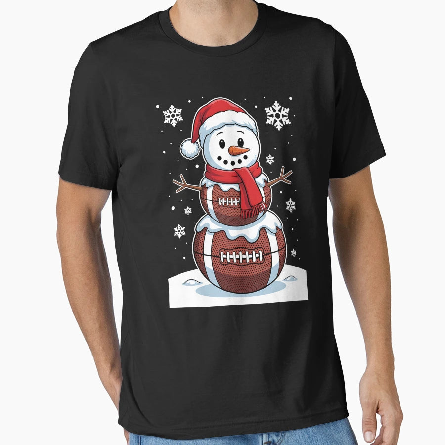 Merry Football Snowman Holiday Sports T-Shirt - Graphic Print Men Women - T-Shirt, Sweatshirt, Hoodie