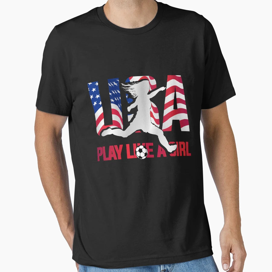 Usa Play Like Soccer Soccer T-Shirt - Aesthetic Graphic Unisex - T-Shirt, Sweatshirt, Hoodie