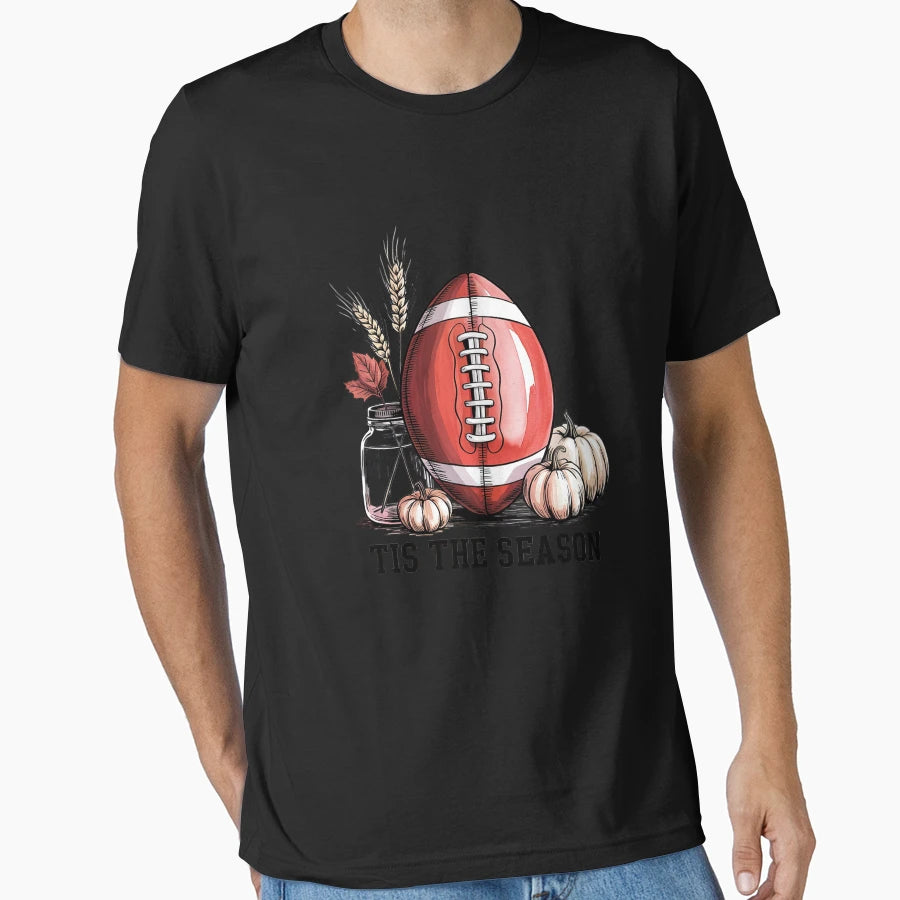 Tis Season Fall Pumpkin Football Coffee T-Shirt - Trendy Graphic Unisex - T-Shirt, Sweatshirt, Hoodie