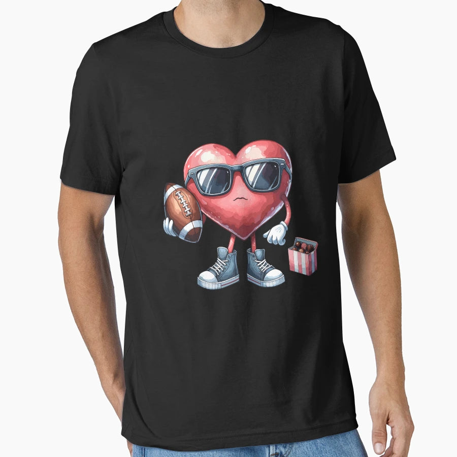Funny Heart Playing Football Happy T-Shirt - Aesthetic Graphic Men Women - T-Shirt, Sweatshirt, Hoodie
