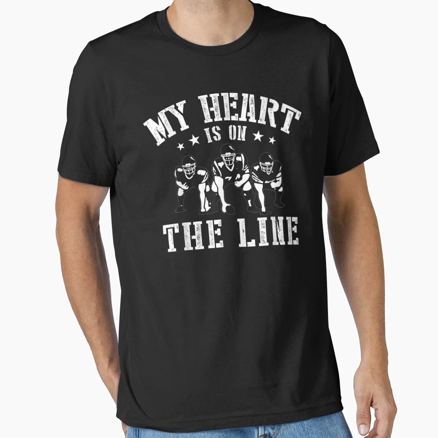 Football My Heart Is Line Offensive T-Shirt - Custom Art Print Unisex - T-Shirt, Sweatshirt, Hoodie