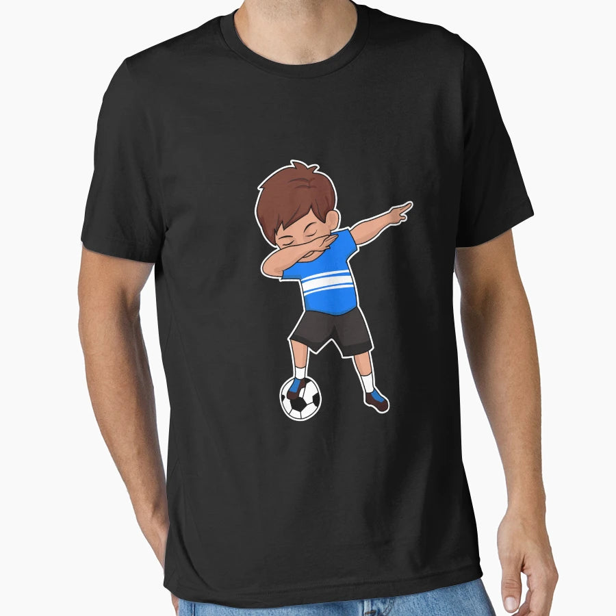 Dabbing Soccer Player Blue Soccer T-Shirt - Minimalist Print for Adults - T-Shirt, Sweatshirt, Hoodie