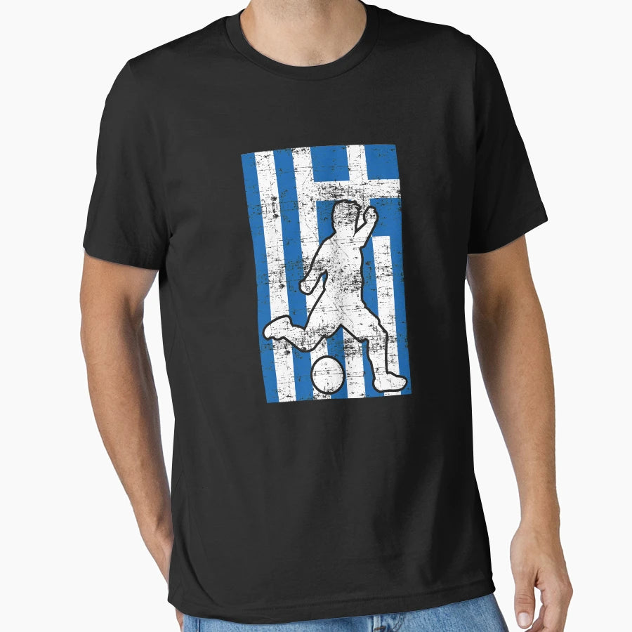 Greece Flag Soccer Player T-Shirt - Custom Art Print for Adults - T-Shirt, Sweatshirt, Hoodie
