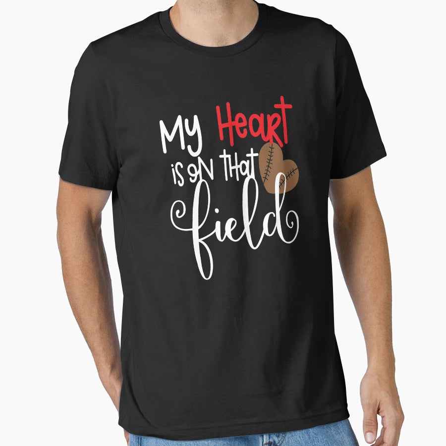 Mom Football Support Heart Field T-Shirt - Casual Everyday Wear Men Women - T-Shirt, Sweatshirt, Hoodie