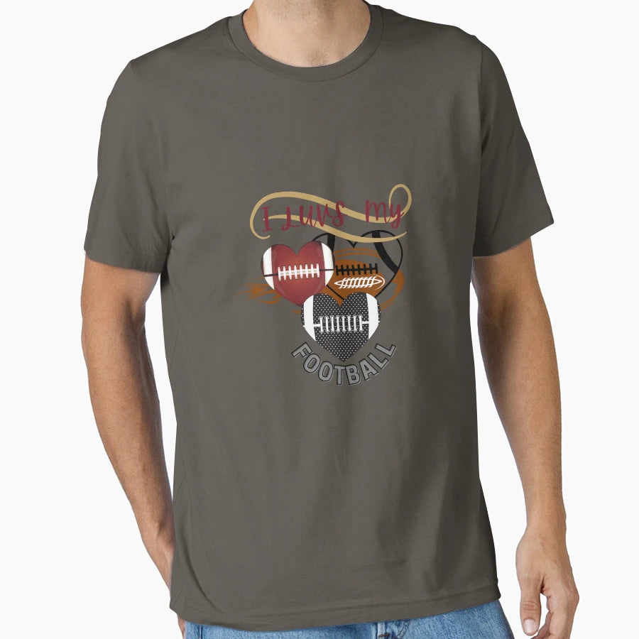 Three Football Hearts I Luvs My Football T-Shirt - Trendy Graphic Men Women - T-Shirt, Sweatshirt, Hoodie