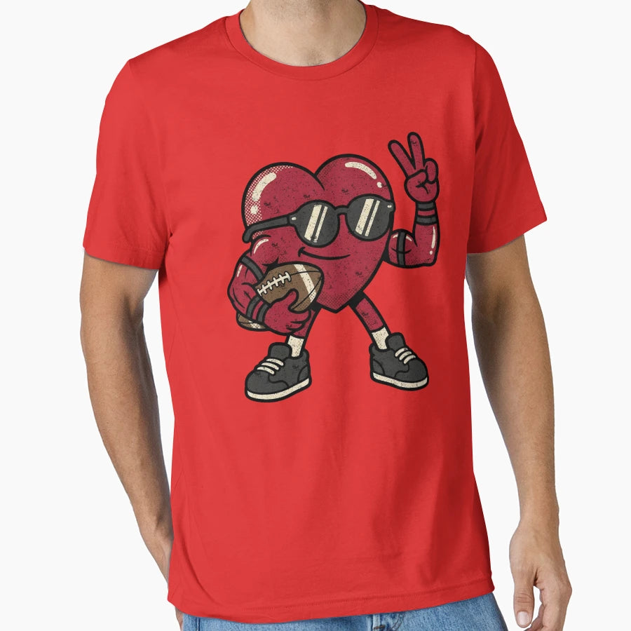 Heart Playing Football Valentine T-Shirt - Streetwear Style for Adults - T-Shirt, Sweatshirt, Hoodie