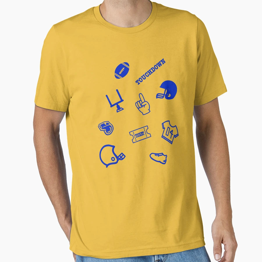 Football Theme Fan Pattern Blue Yellow T-Shirt - Trendy Graphic for Adults - T-Shirt, Sweatshirt, Hoodie
