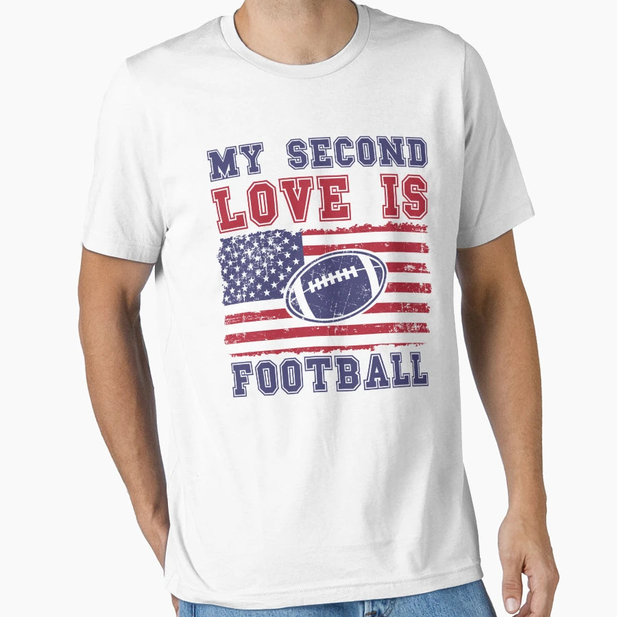 My Second Love Is Football Usa Flag T-Shirt - Minimalist Print for Adults - T-Shirt, Sweatshirt, Hoodie