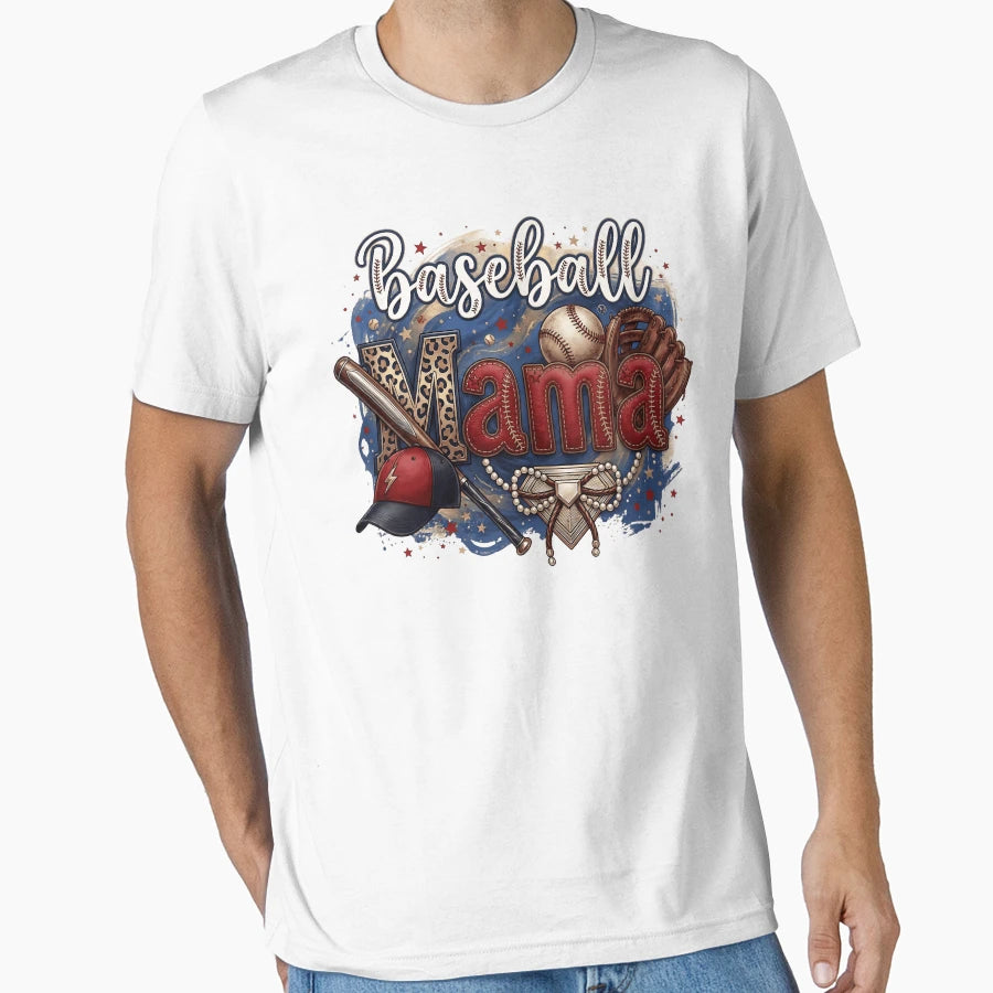 Baseball Mama Leopard Pearls Game Day T-Shirt - Unique Graphic for Adults - T-Shirt, Sweatshirt, Hoodie