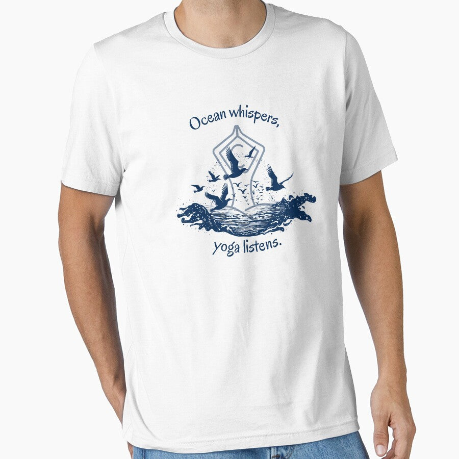Ocean whispers, yoga listens. by LyricsWear - Adult & Kids T-Shirts, Sweatshirts & Hoodies apparel design preview 1