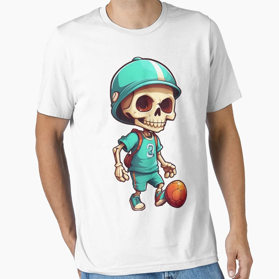 Cartoon Skull Playing Soccer T-Shirt - Unique Graphic Men Women - T-Shirt, Sweatshirt, Hoodie