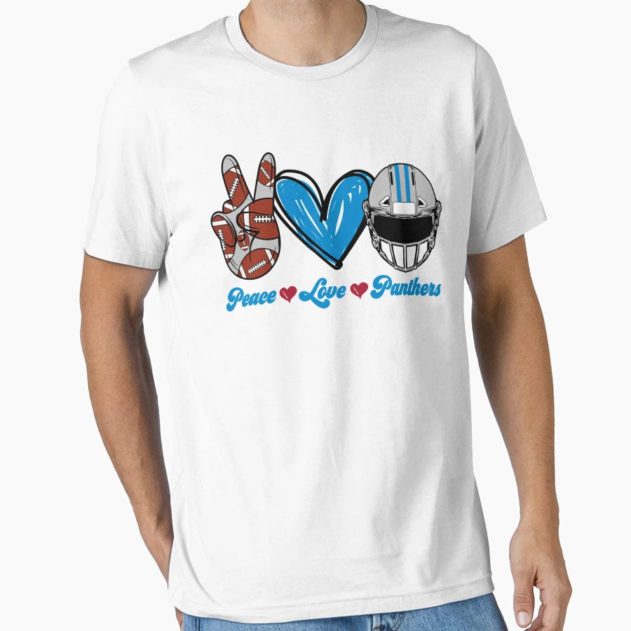 Peace Love Panthers Football Team T-Shirt - Aesthetic Graphic for Adults - T-Shirt, Sweatshirt, Hoodie