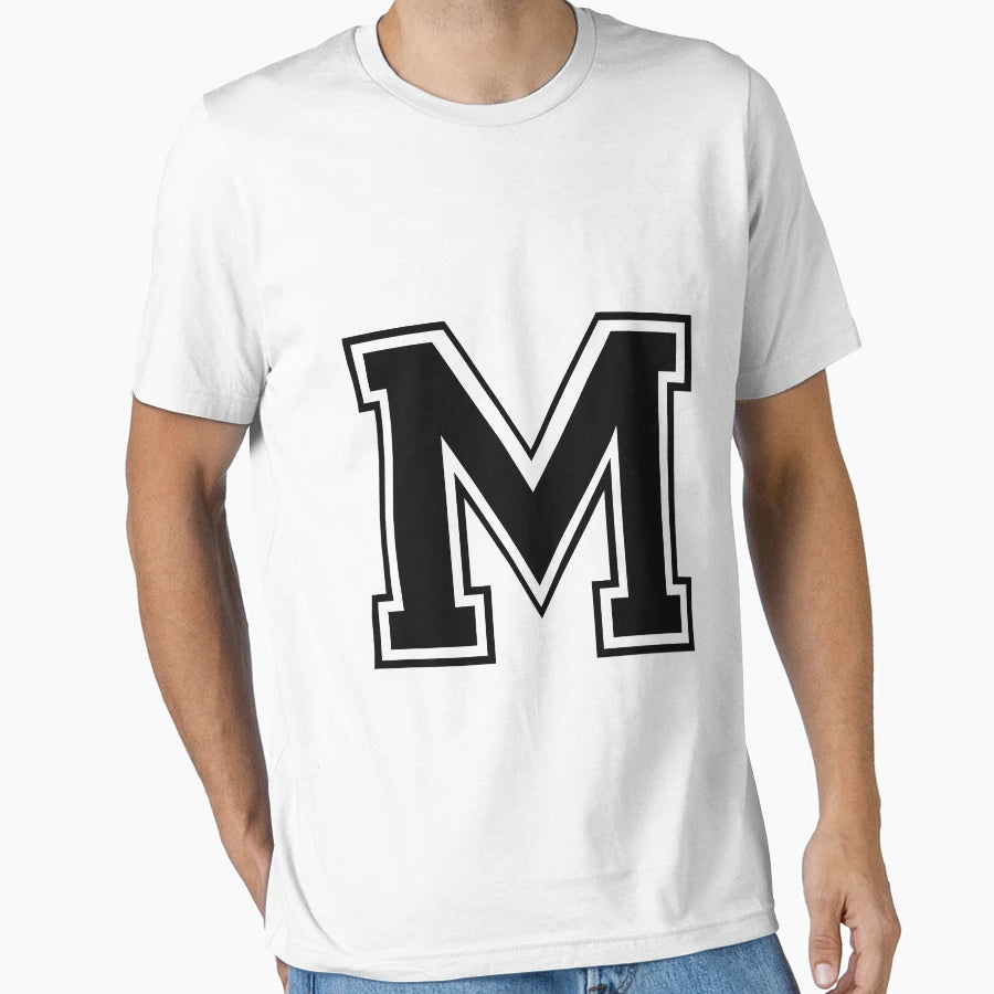 Letter M Black T-Shirt - Minimalist Print Men Women - T-Shirt, Sweatshirt, Hoodie
