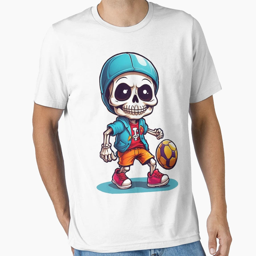 Cartoon Skull Playing Soccer T-Shirt - Graphic Print Men Women - T-Shirt, Sweatshirt, Hoodie