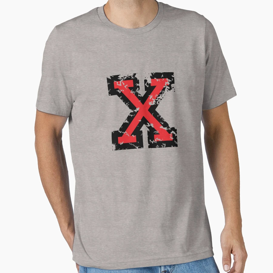 Letter X Distressed Two Color Black T-Shirt - Trendy Graphic for Adults - T-Shirt, Sweatshirt, Hoodie
