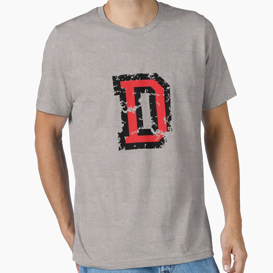 Letter D Distressed Two Color Black T-Shirt - Streetwear Style Men Women - T-Shirt, Sweatshirt, Hoodie