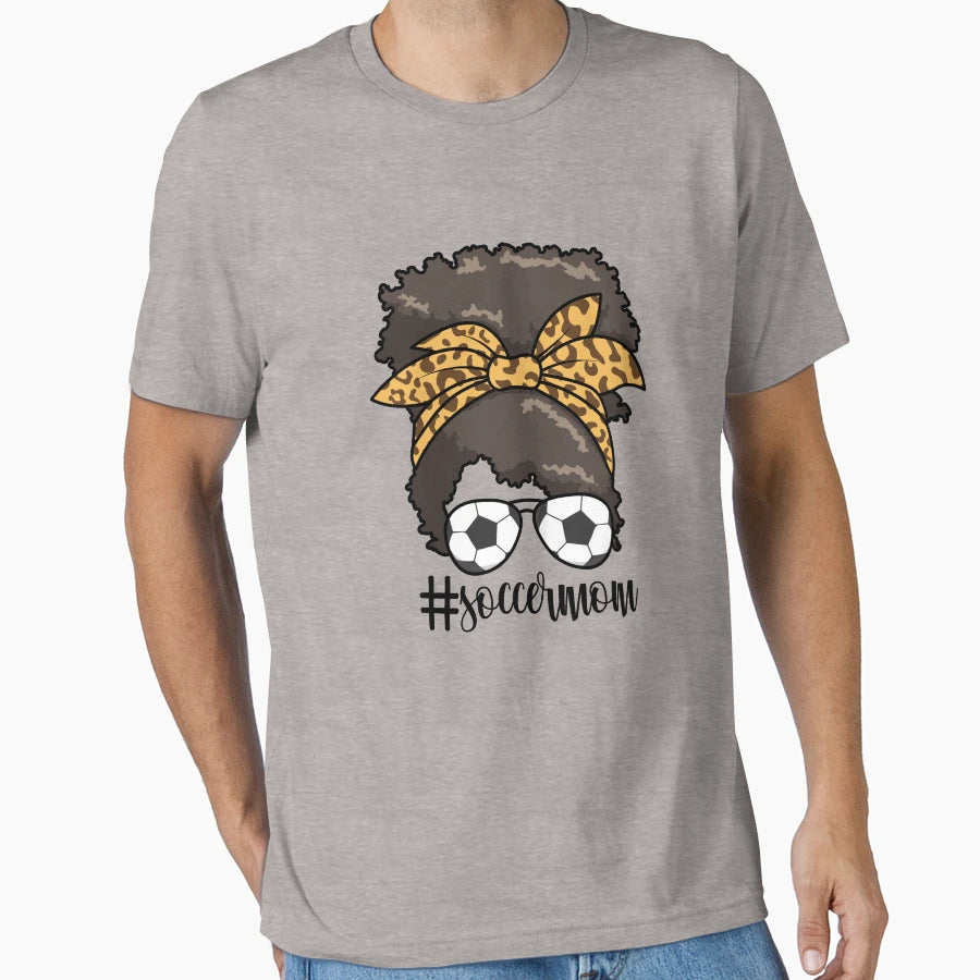 Soccermom Messy Bun Mom Womens Soccer T-Shirt - Unique Graphic for Adults - T-Shirt, Sweatshirt, Hoodie