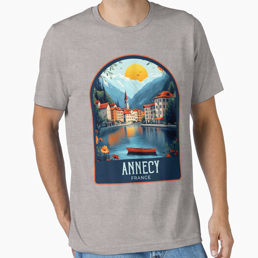 Annecy Vintage Travel Illustration by HomeLivingCo - Adult & Kids T-Shirts, Sweatshirts & Hoodies apparel design preview 1