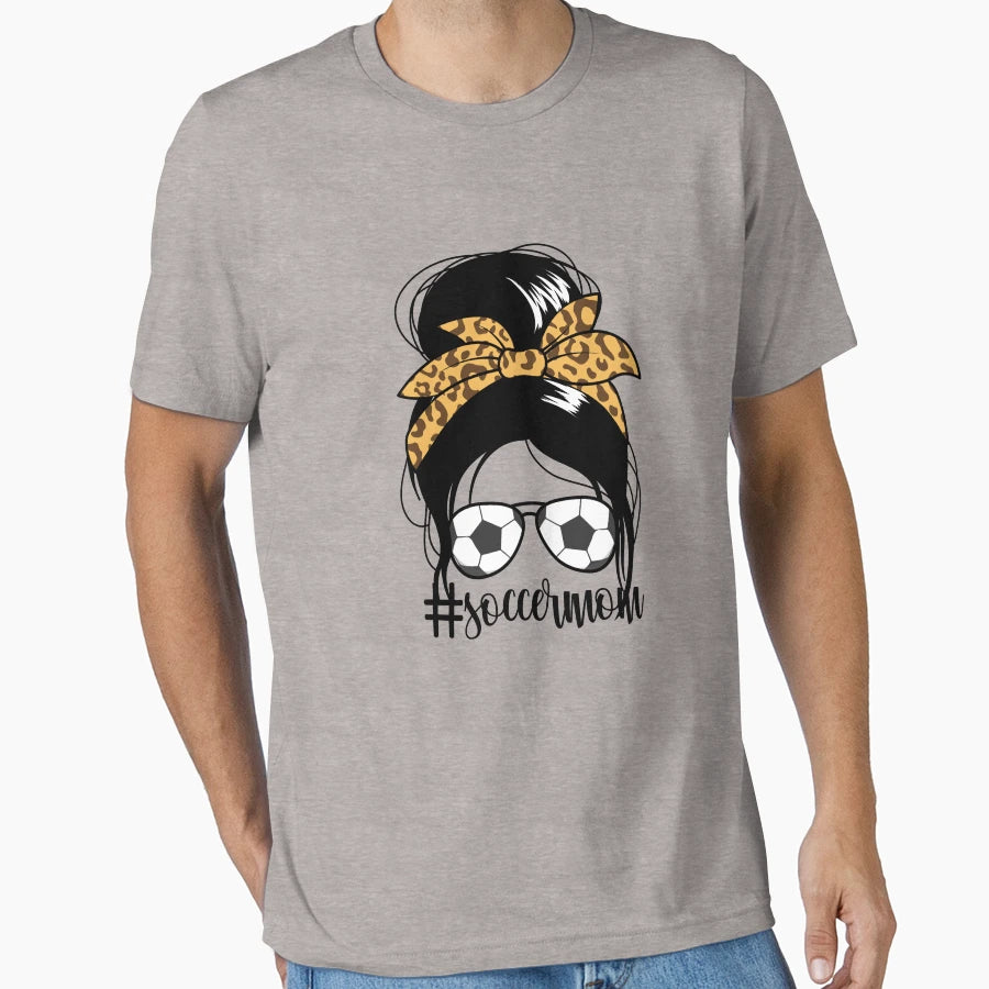 Soccermom Messy Bun Mom Womens Soccer T-Shirt - Novelty Apparel for Adults - T-Shirt, Sweatshirt, Hoodie